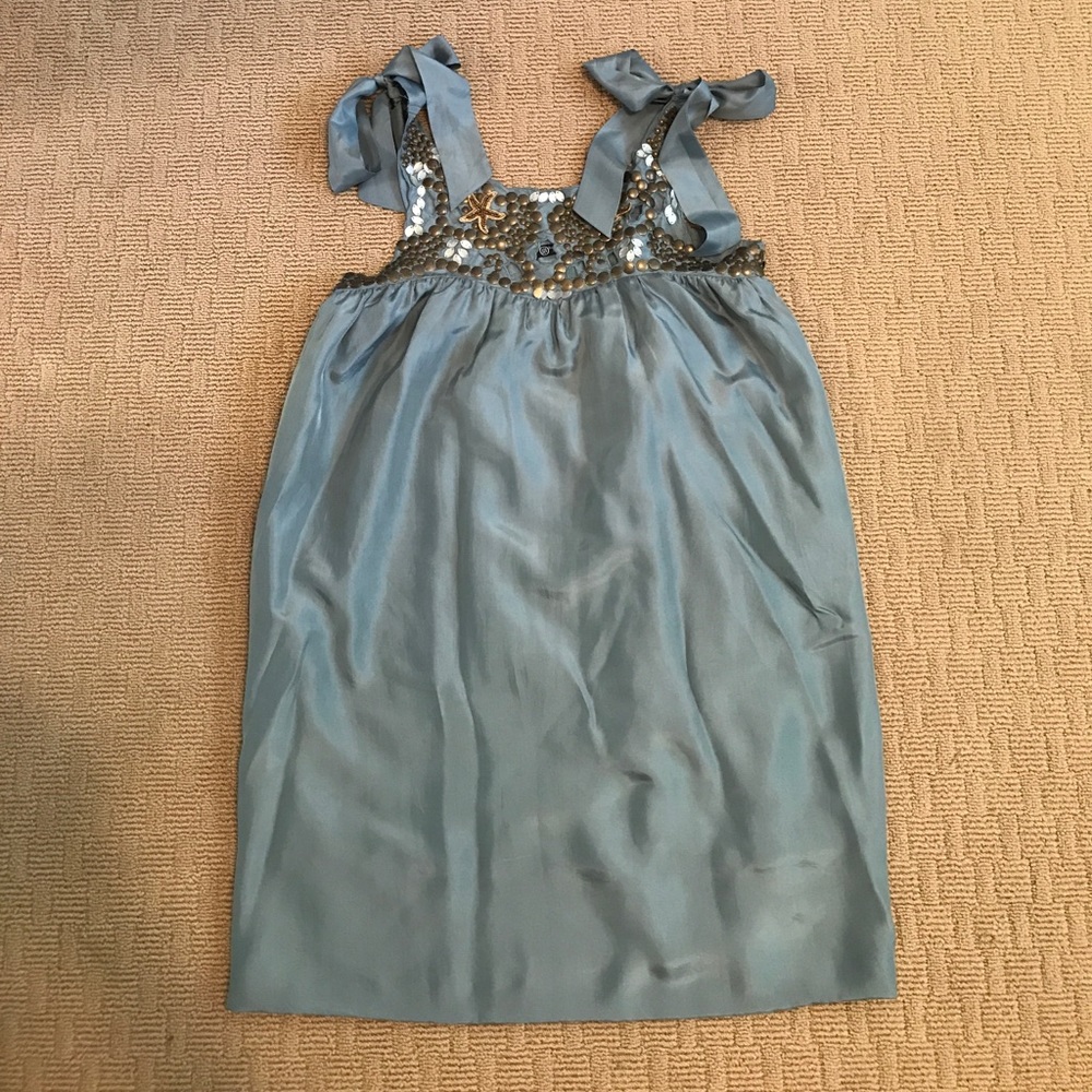 Stunning Silk Teal Bubble Mini Dress With Ties