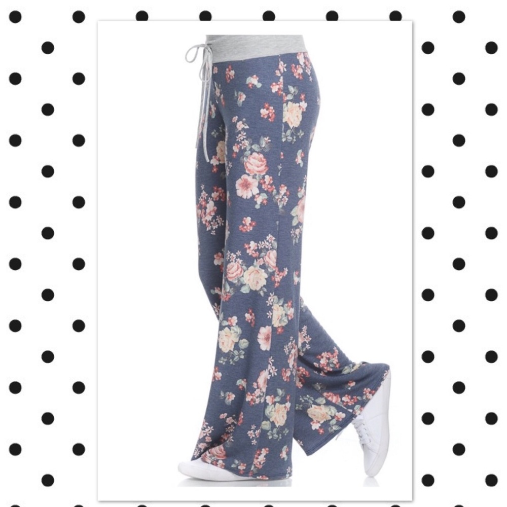 Floral Lounge Pants - Navy/Gray