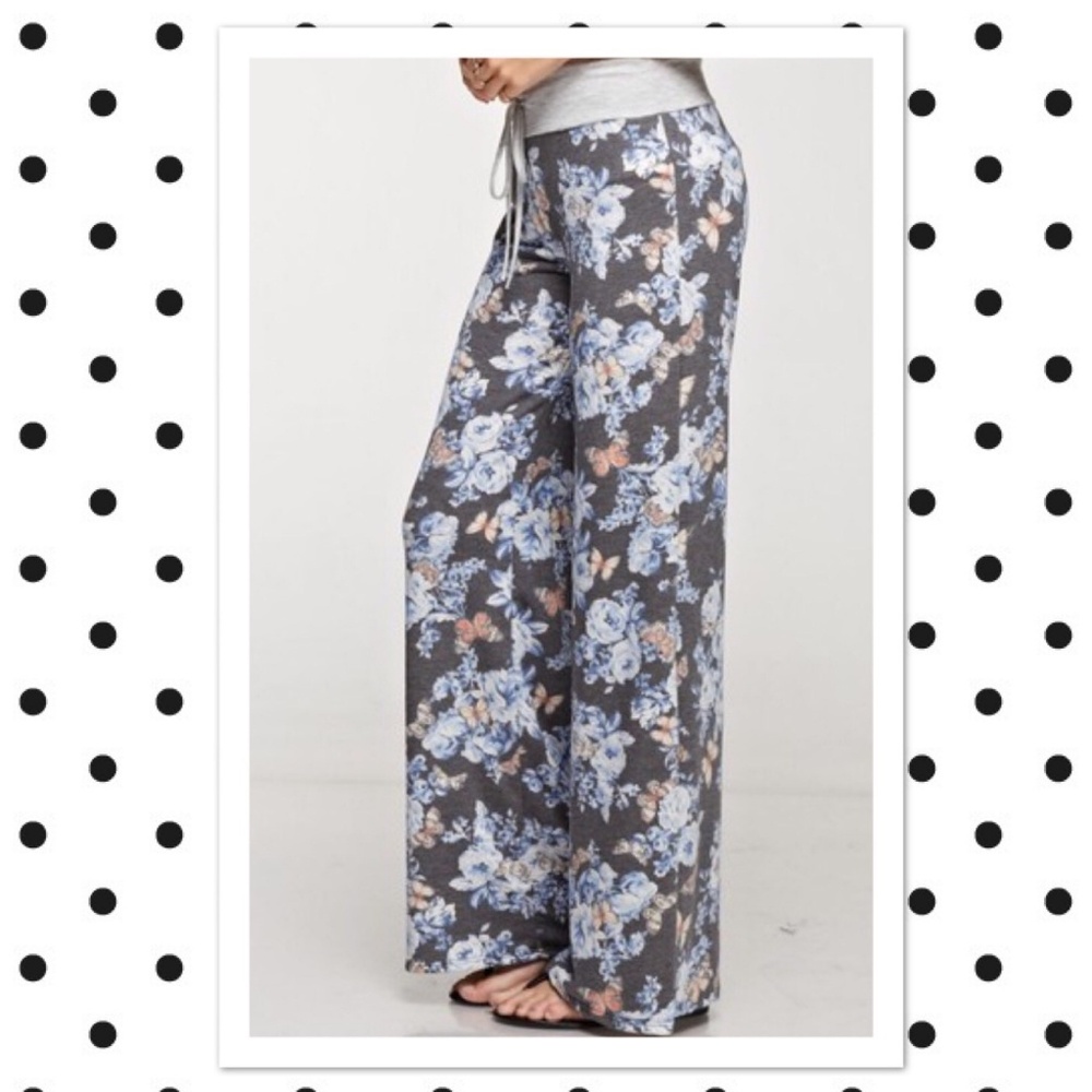 Floral Lounge Pants - Black/Blue