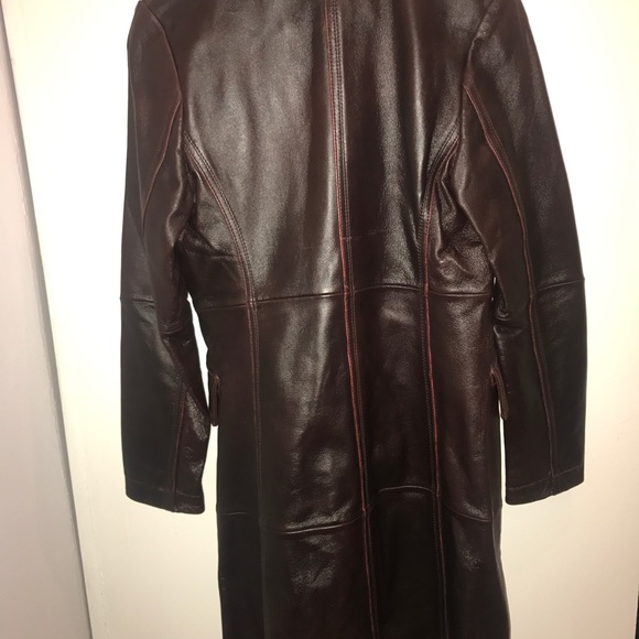Distressed real leather knee length jacket - Picture 4 of 4