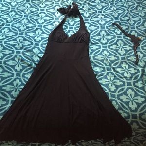 Venus black midi halter dress
