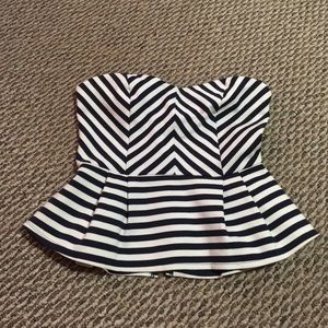 Navy & White Strapless Top