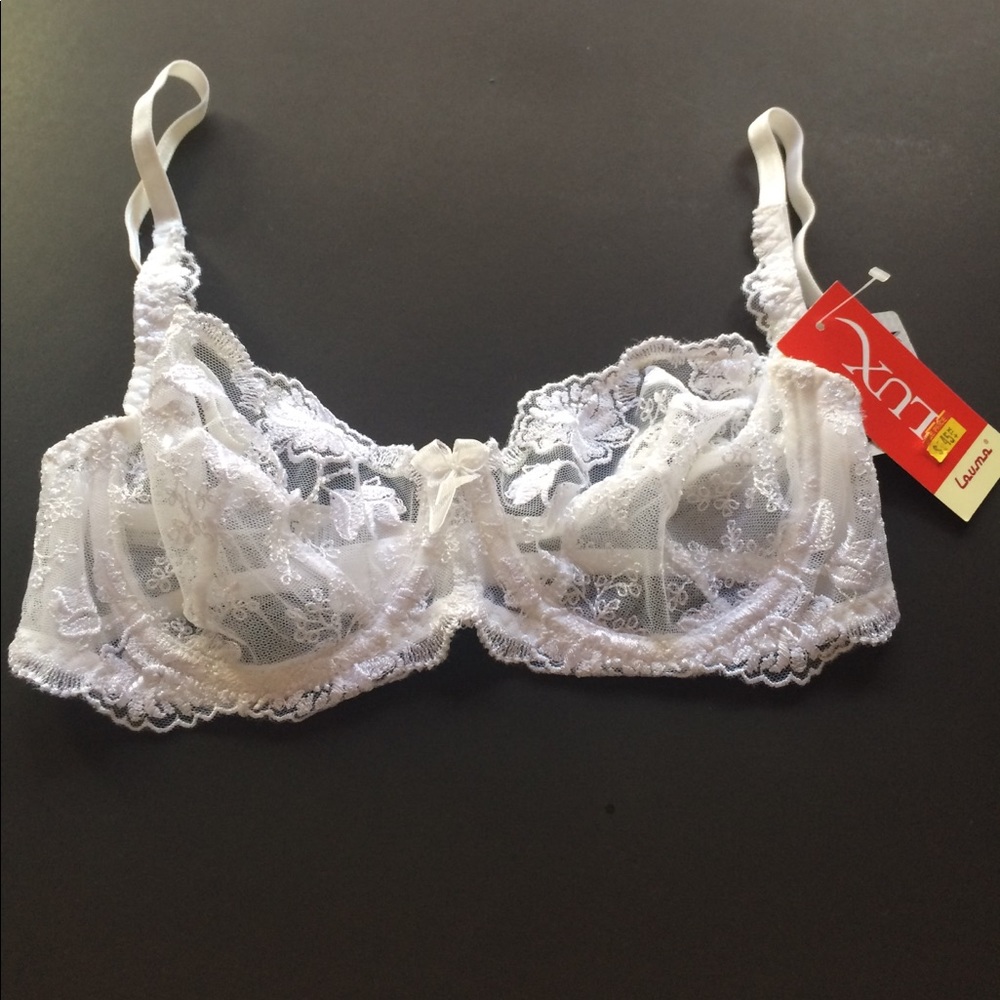 Sheer wire white lace cotton bra