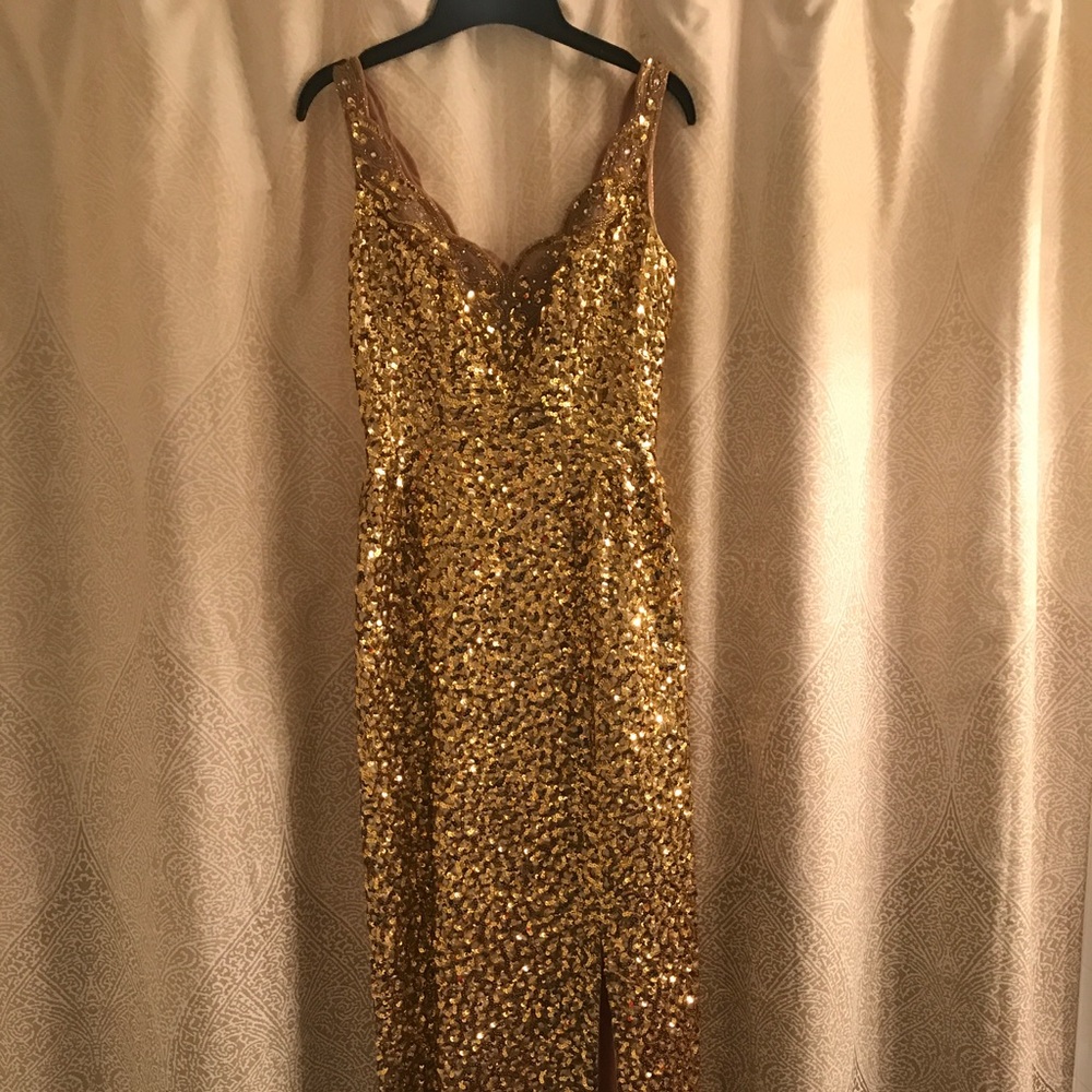 Vintage Bombshell Gold Sequin Gown with Slit