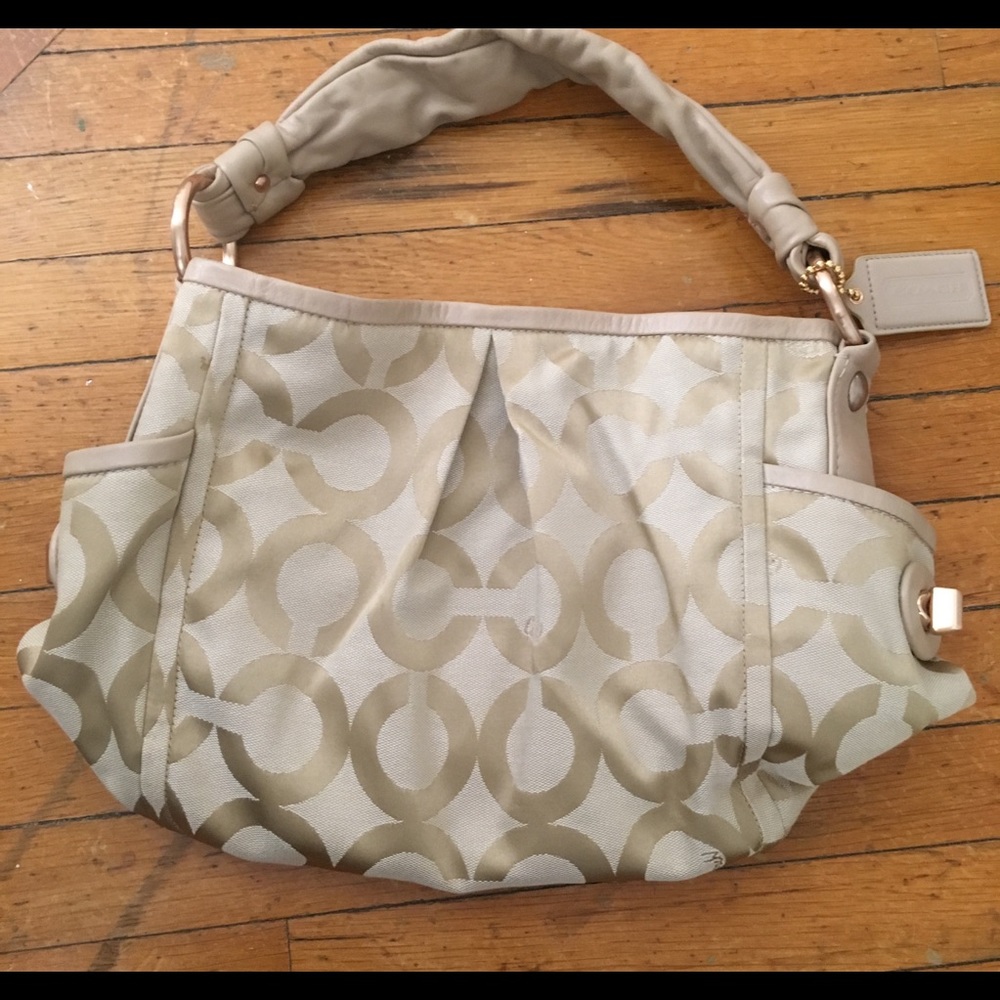 Beige/Gold Color Coach Bag