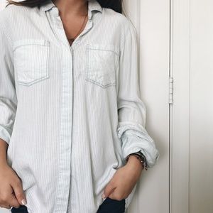 White/ Blue Striped Button- Up Shirt