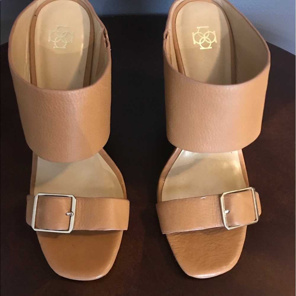 Helene Buckle Tan Leather Wedges