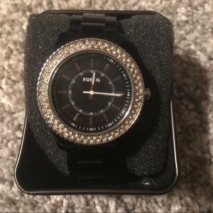 Fossil black & rhinestone watch