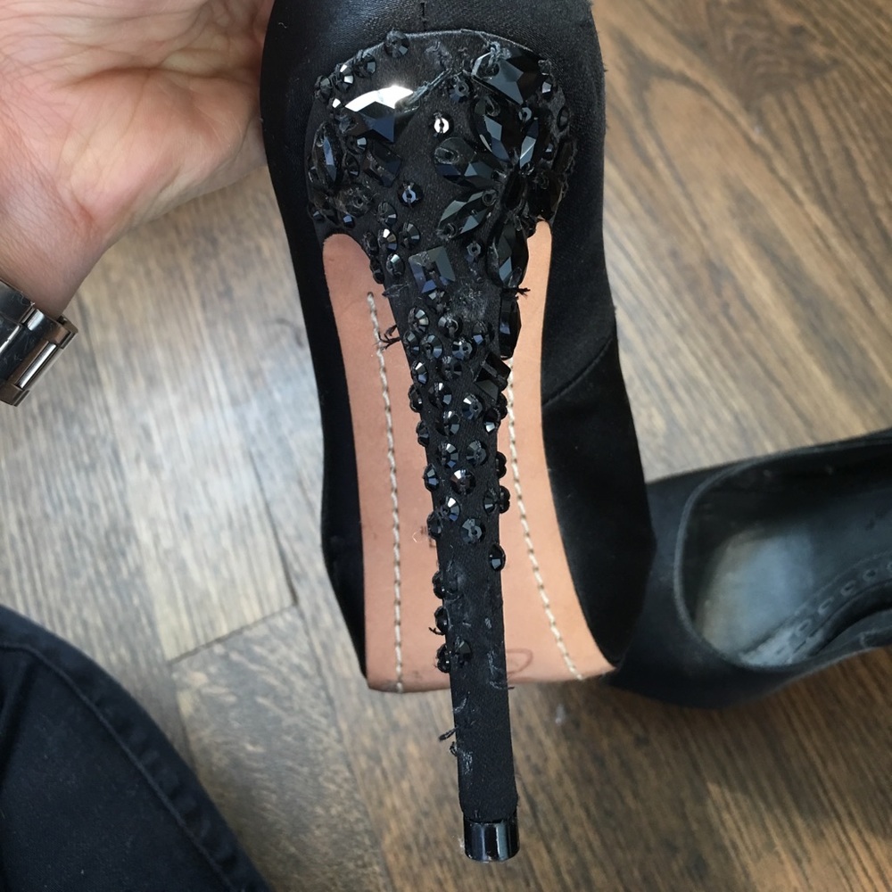 Alice & Olivia black crystal open toe heels - Picture 3 of 7