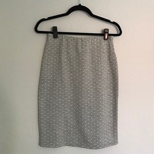 Embroidered White & Grey Polka Dot Pencil Skirt