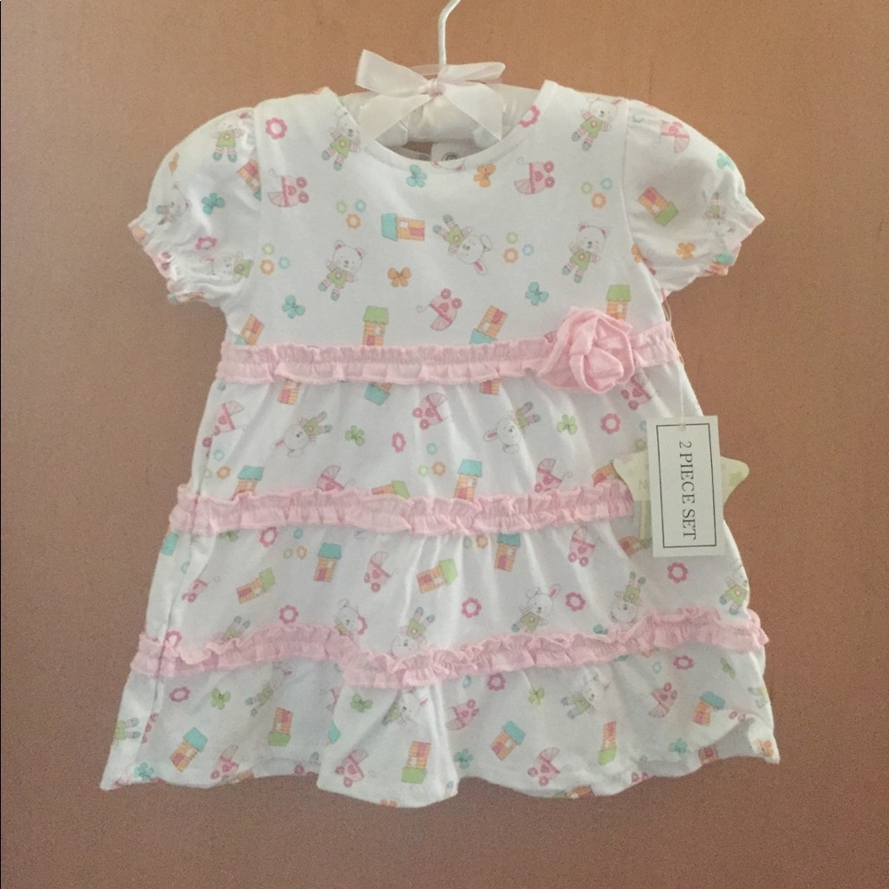 NWT! Super cute white dress with pink ruffles!