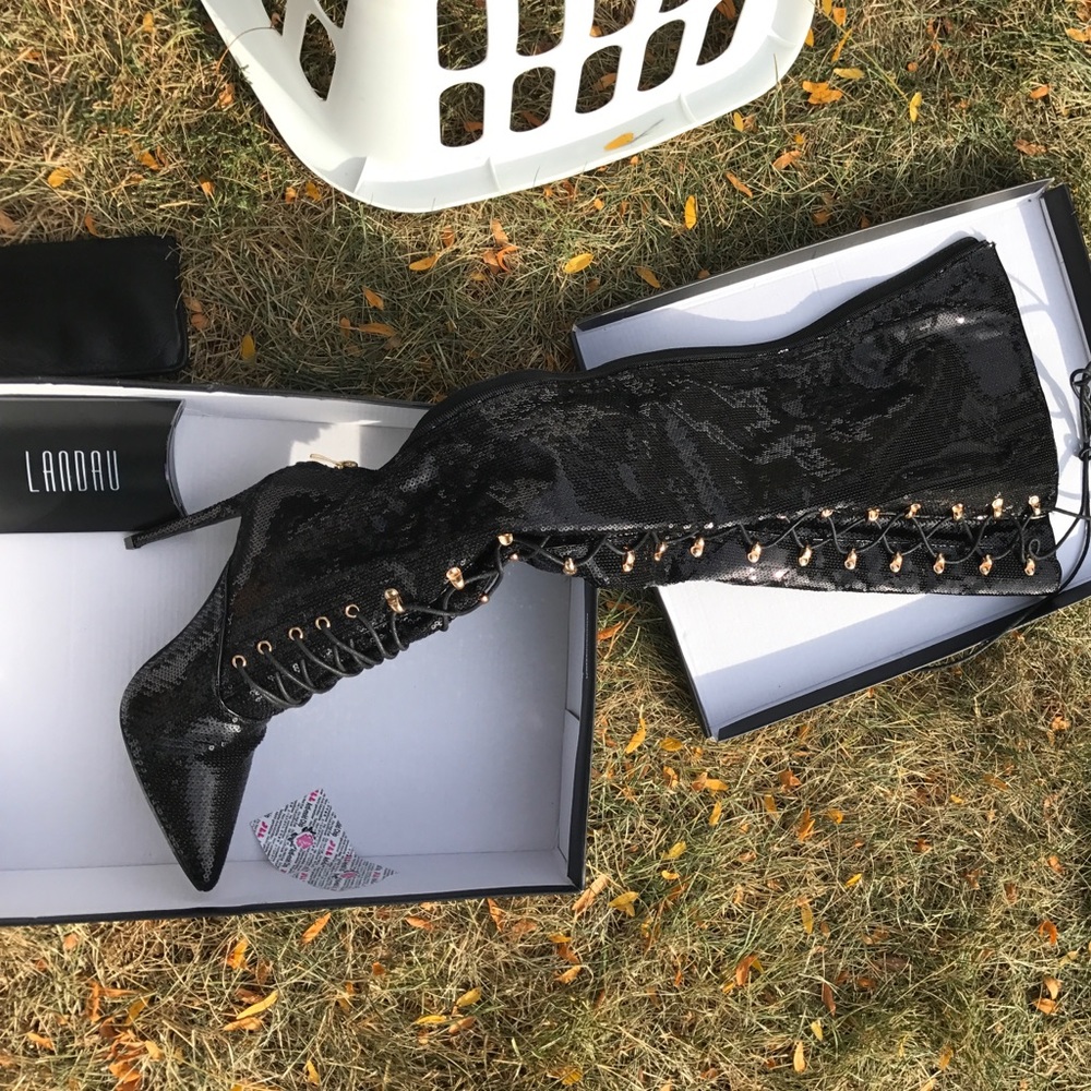 Thigh high sequin boots