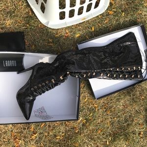 Thigh high sequin boots