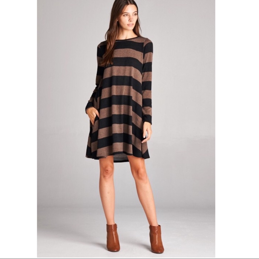 Mocha Stripe Shift Dress