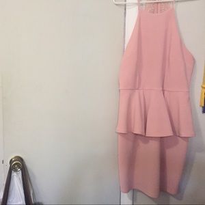 Pink zip up lace halter dress