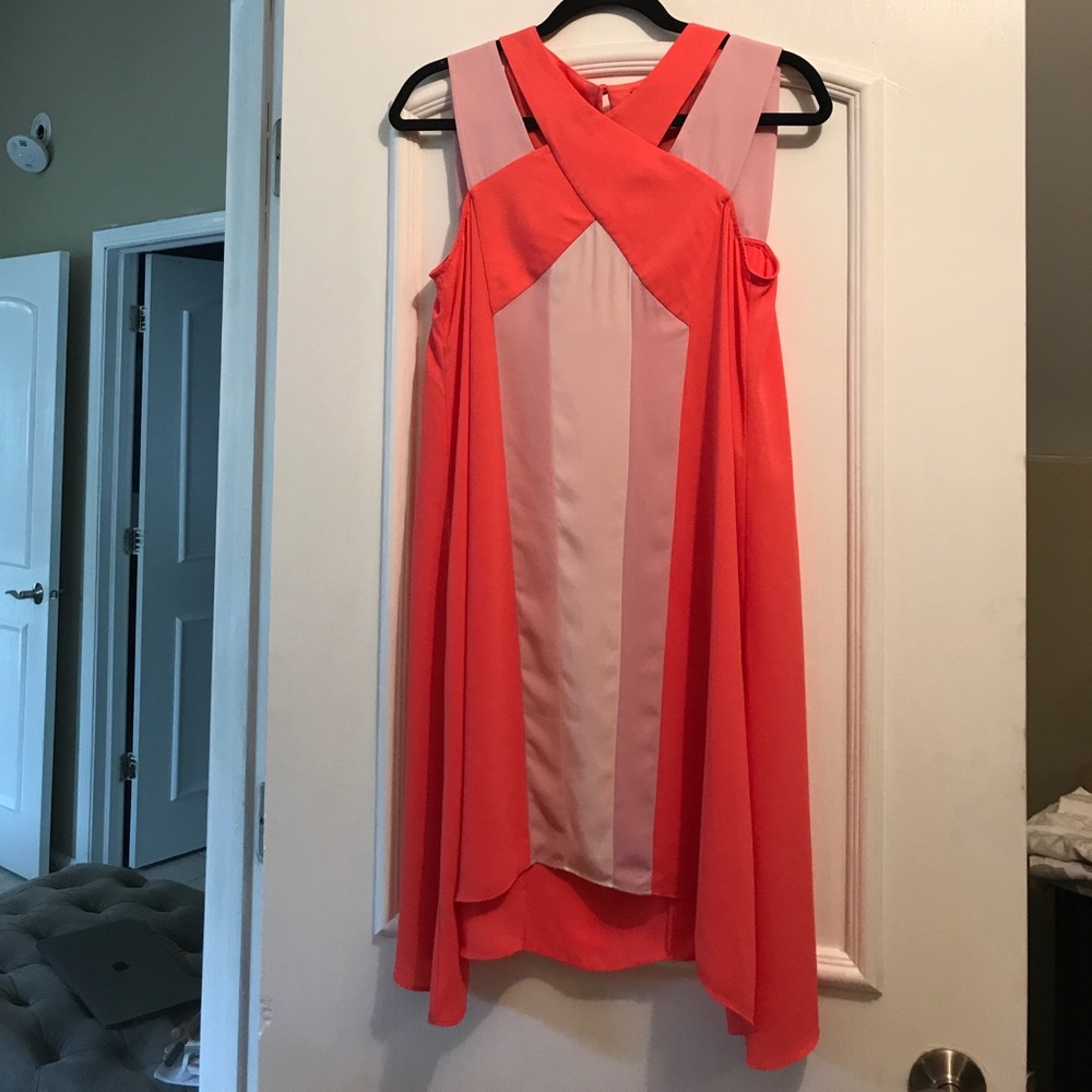 BCBG coral and white color block dress