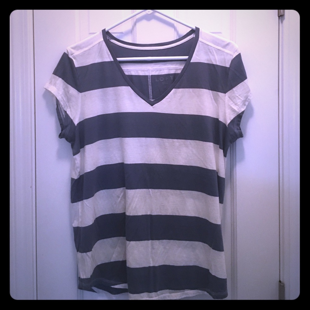 LOFT short sleeve blue/white v-neck