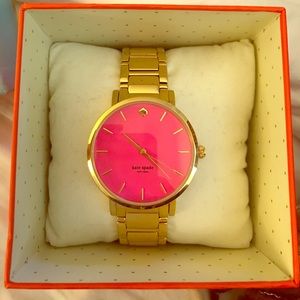 Large Gold Kate Spade Gramercry Watch w/ Pink Face