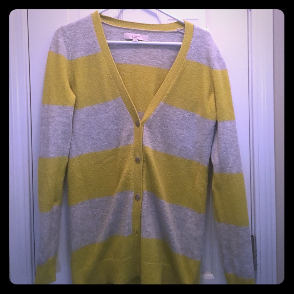 Cozy LOFT gray and yellow boyfriend cardigan