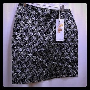Black mini skirt w/ silver rose print