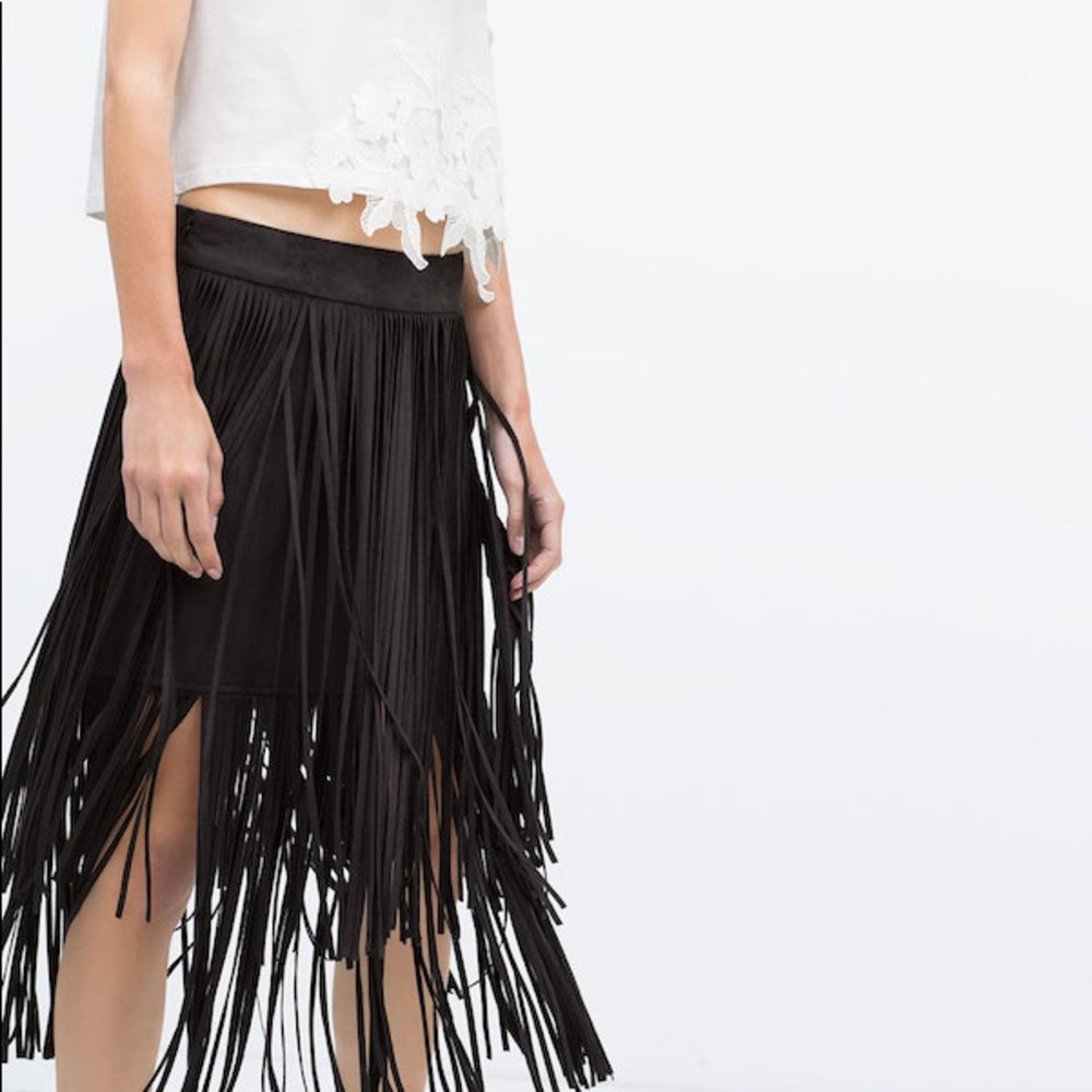 Zara Faux Suede Fringe Skirt