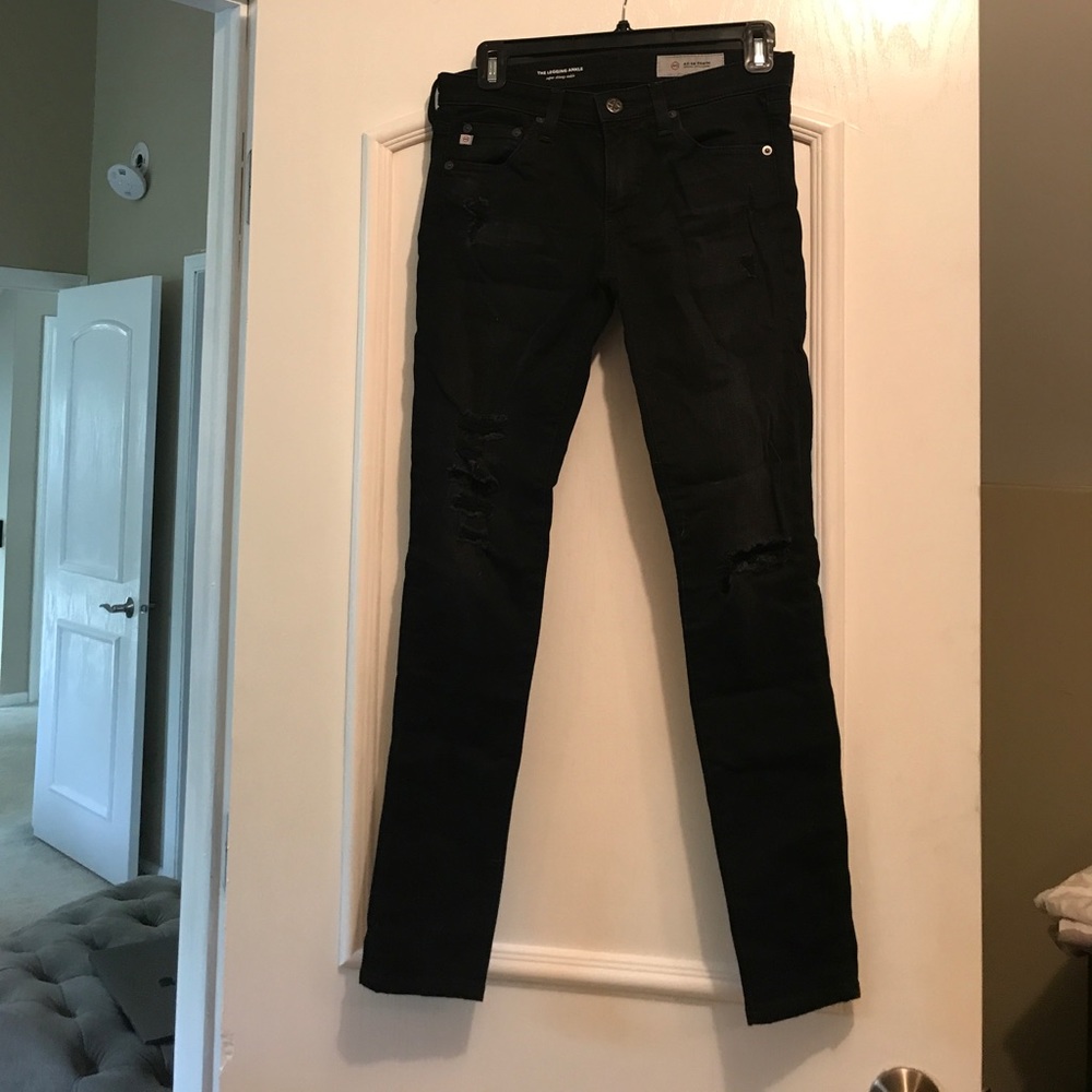 AG Black distressed skinny jeans