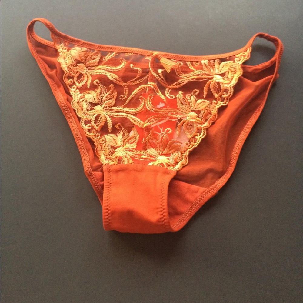 Sheer lace orange panties with cotton crotch