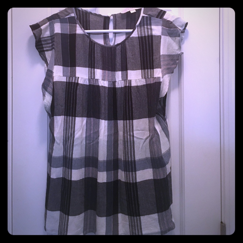 Plaid ruffle sleeve LOFT blouse