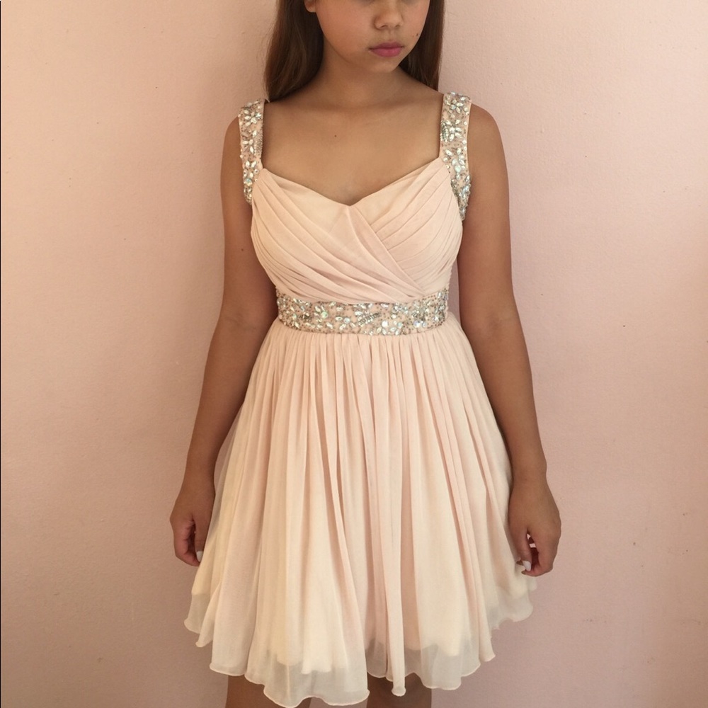 Homecoming- Beaded Tull DRESS in light pink