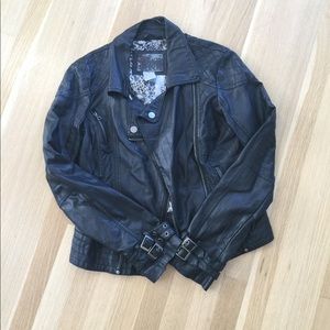 Buckles Faux Leather Jacket