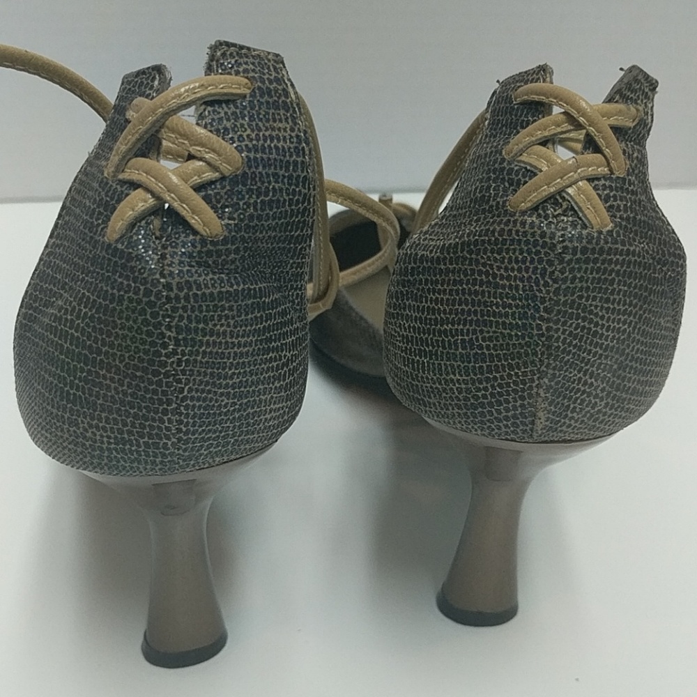 Melian Brown Snake Print Italian Metallic Pumps - Picture 3 of 8