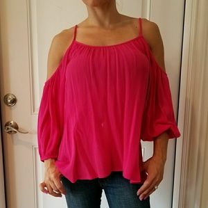 Pink cotton cold shoulder blouse
