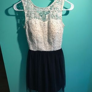 White and Navy blue Formal dress