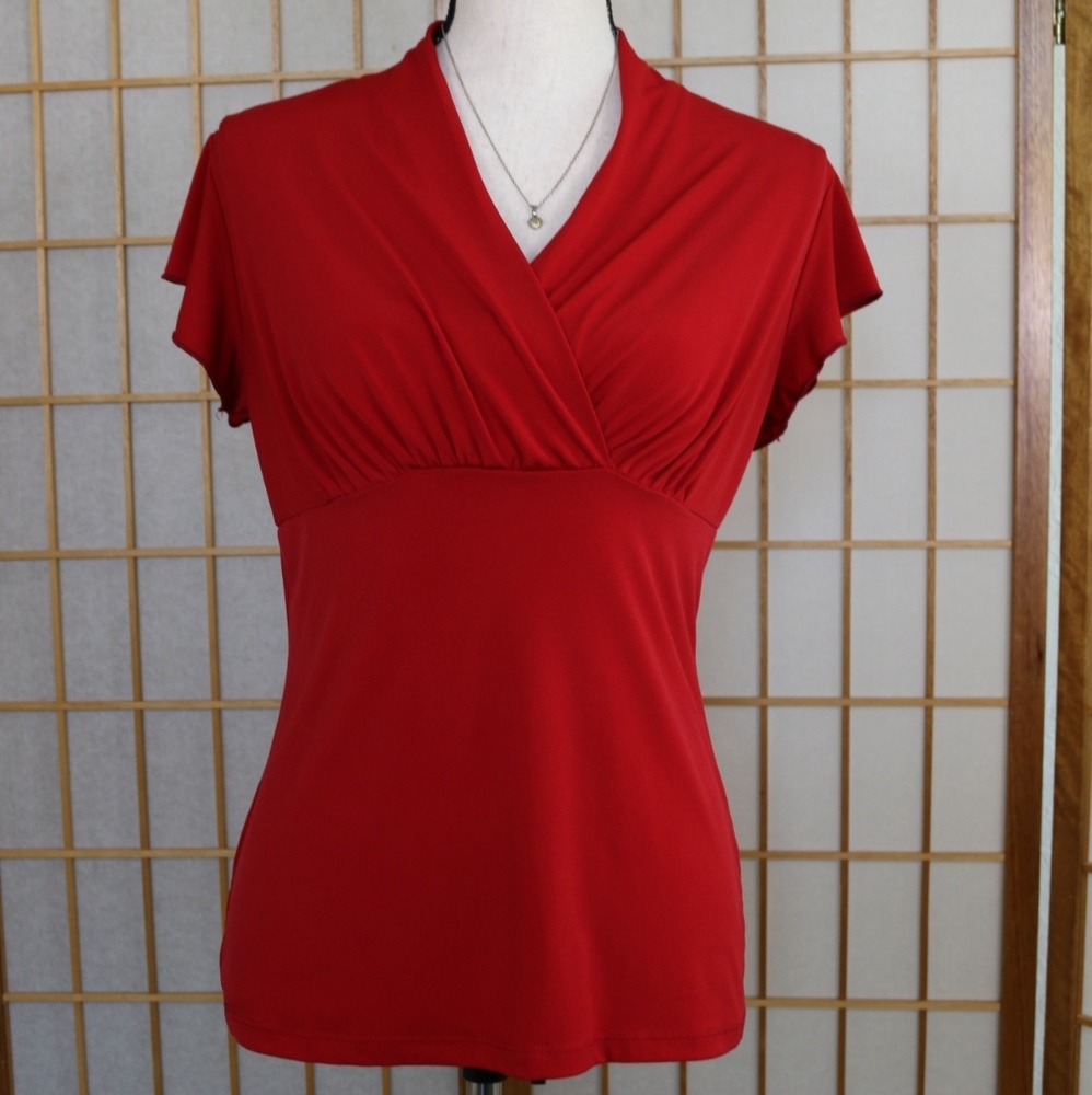 Ruby Red Ruffle V-Neck Short Sleeved Top