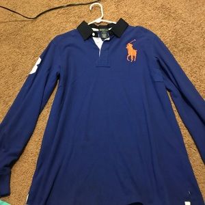 Blue and orange long sleeved polo