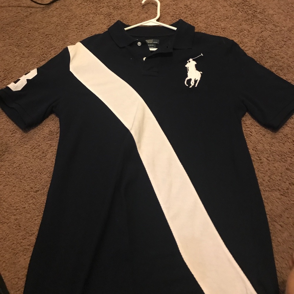 Navy blue and white polo