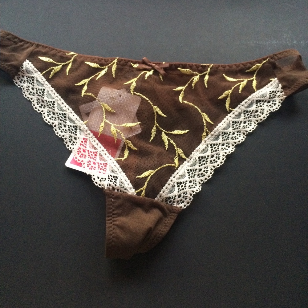 Brown sheer lace thong