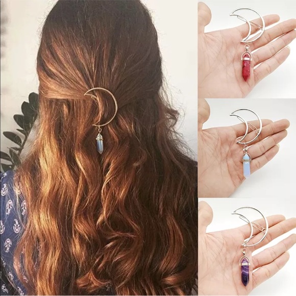 Boho moon mood healing crystal hair pin clip - Picture 6 of 8