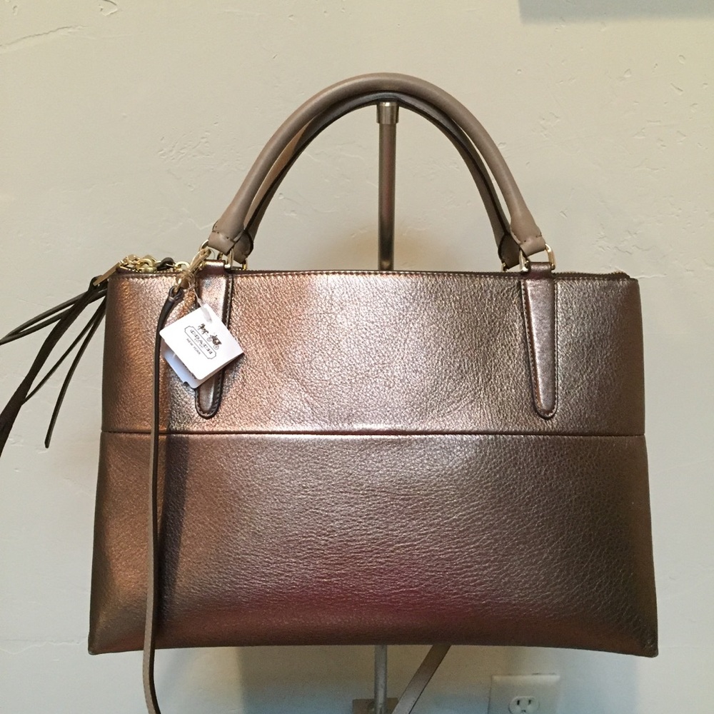COACH Borough Satchel Metallic Leather Handbag NWT