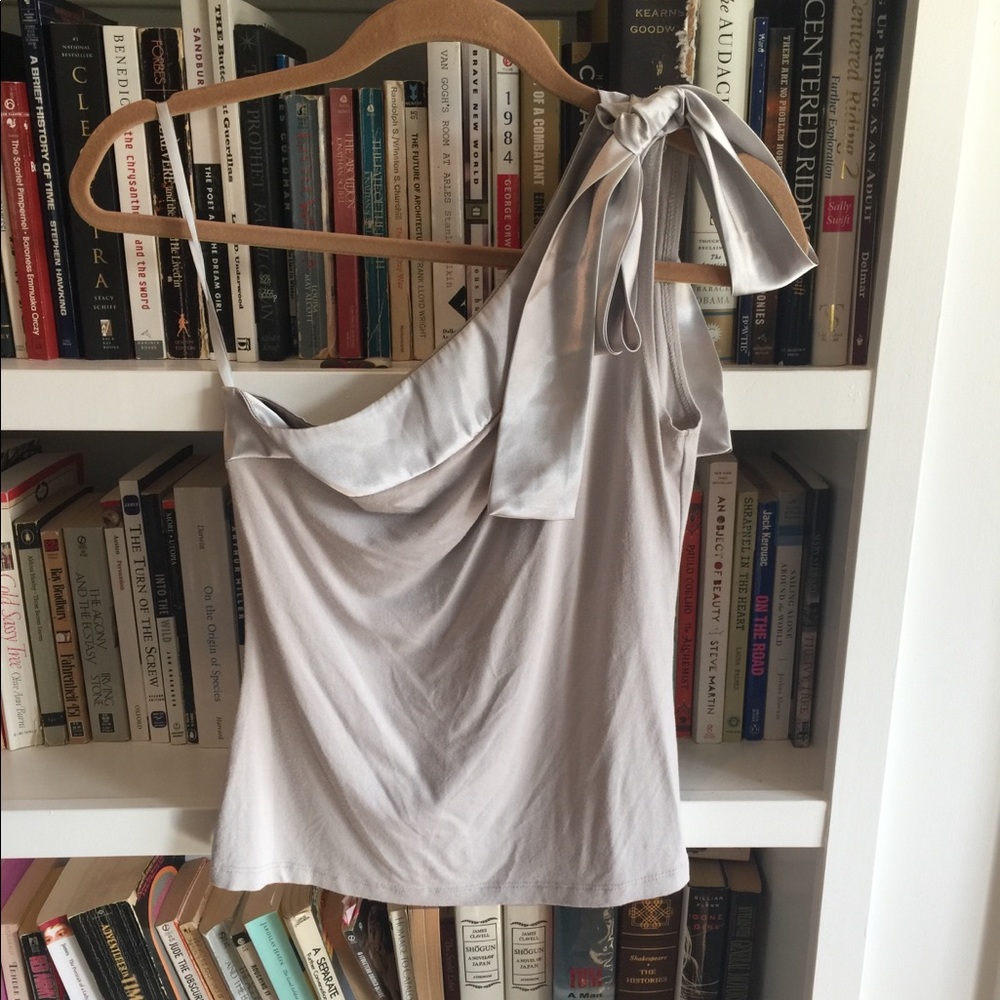 WHBM one shoulder silver top w/bow detail Size XS