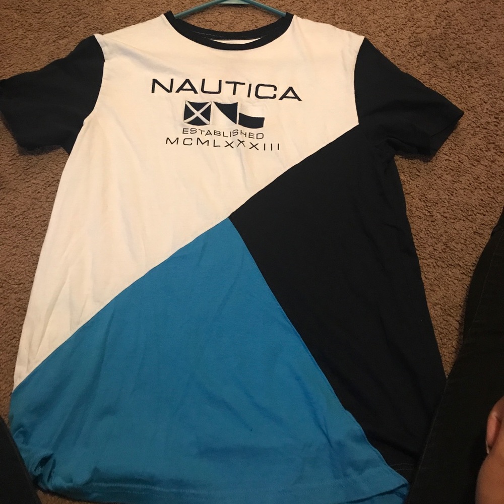 Blue and white nautica tee shirt
