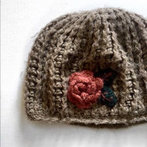 Knit Crotchet Flower Beanie Hat One Sz