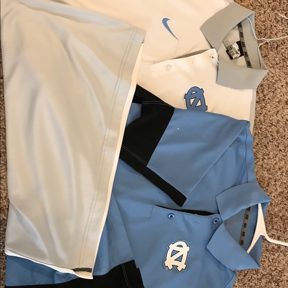Two Nike DRI FIT Polo UNC shirts
