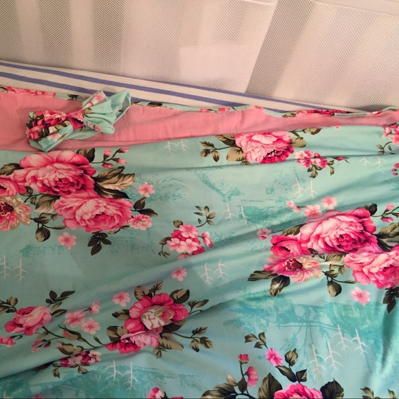 posh peanut aqua floral swaddle