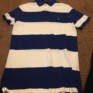 Blue and white polo