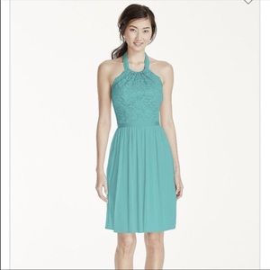 Davids Bridal Lace and Chiffon Halter Dress