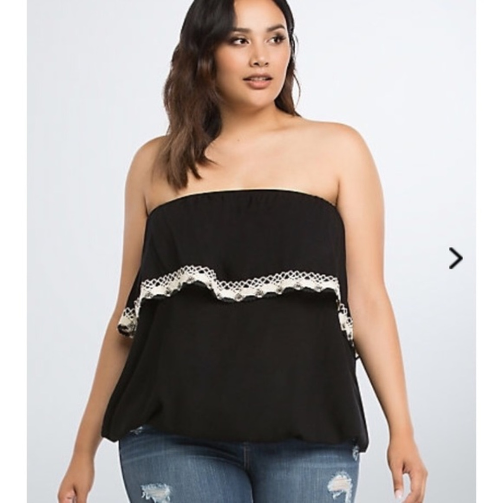 NWT TORRID TUBE TOP RUFFLE LACE TRIM BLACK TOP 0