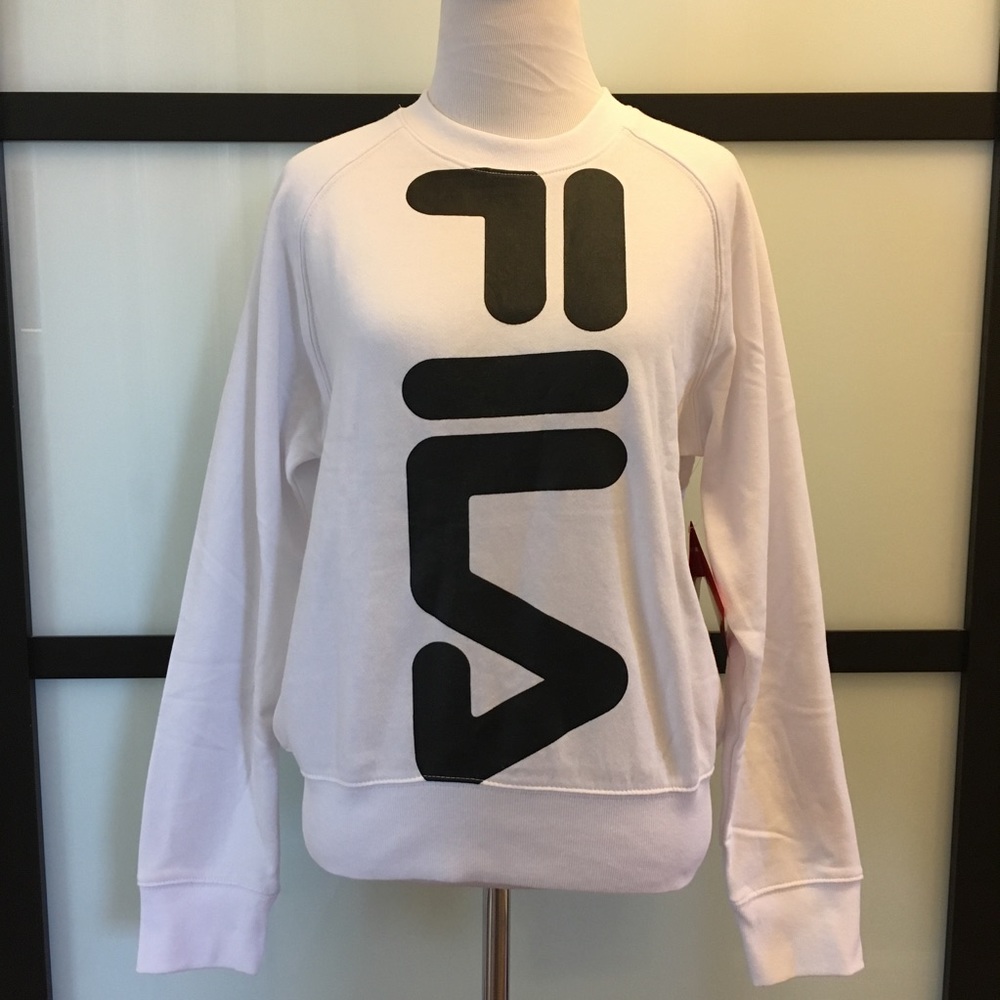NWT FILA Spell Out Sweatshirt Black White Long Slv