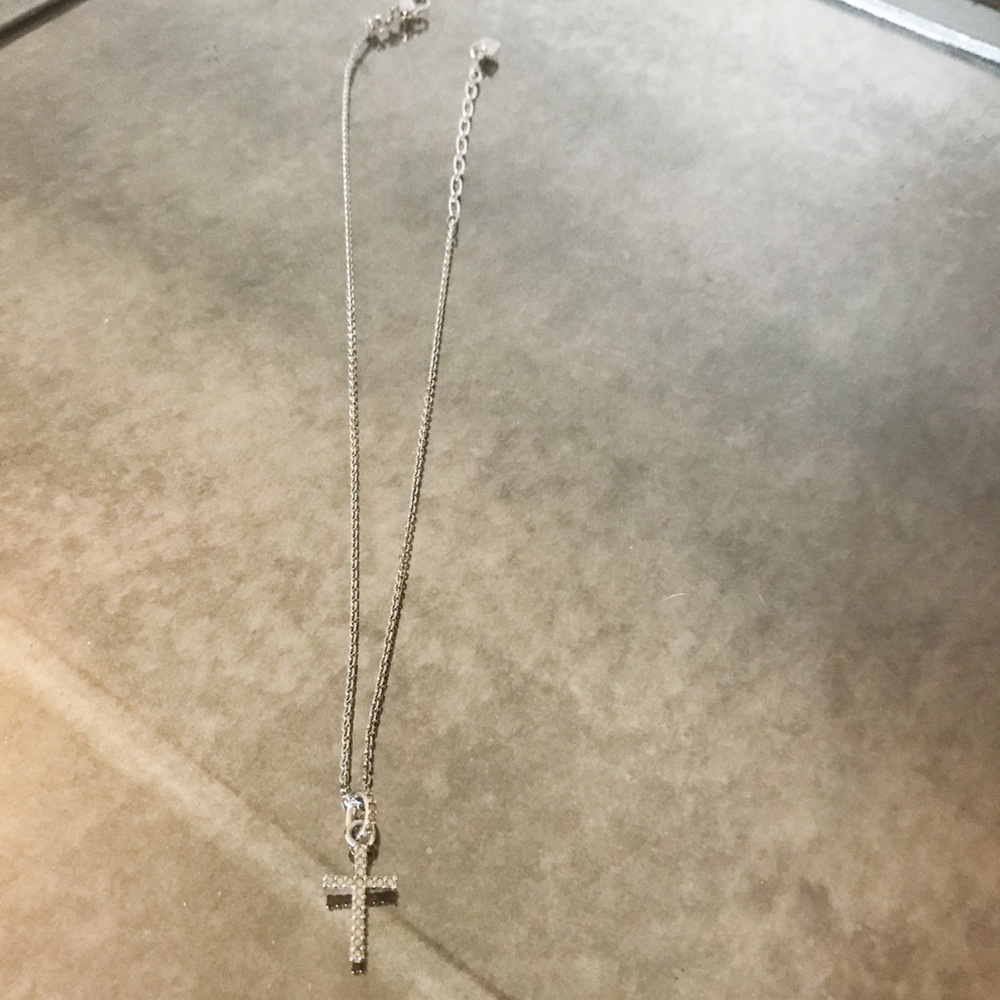 Swarovski Cross Pendant Necklace, 18" silver chain