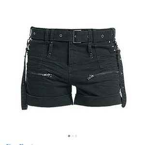 Black shorts with faux suspenders spike embellishm